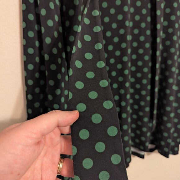 Michael Kors Black and Green Polka Dot Tie-Neck Top - Picture 7 of 8